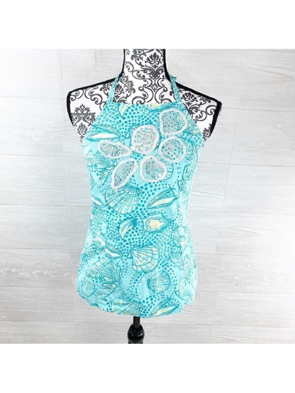 Lilly Pulitzer Shorely Blue Embroidered Seashell Halter Top